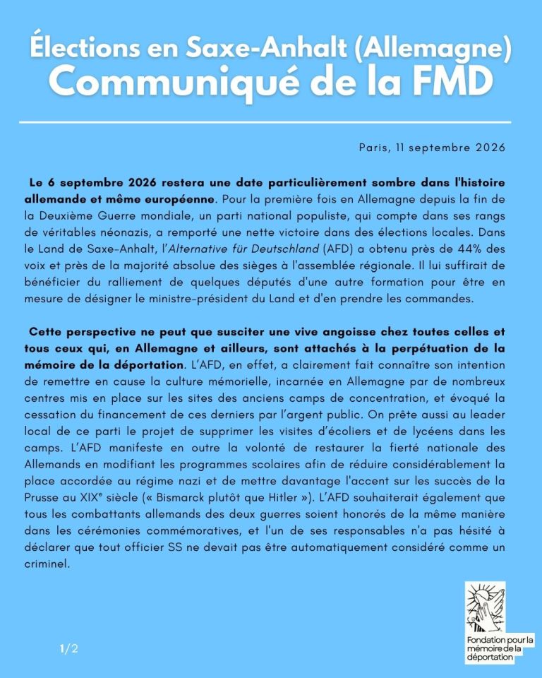 Communiqué de la FMD suite aux élections en Saxe-Anhald (Allemagne)